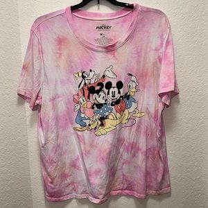 3X Mickey and Friends pink tie dye tee